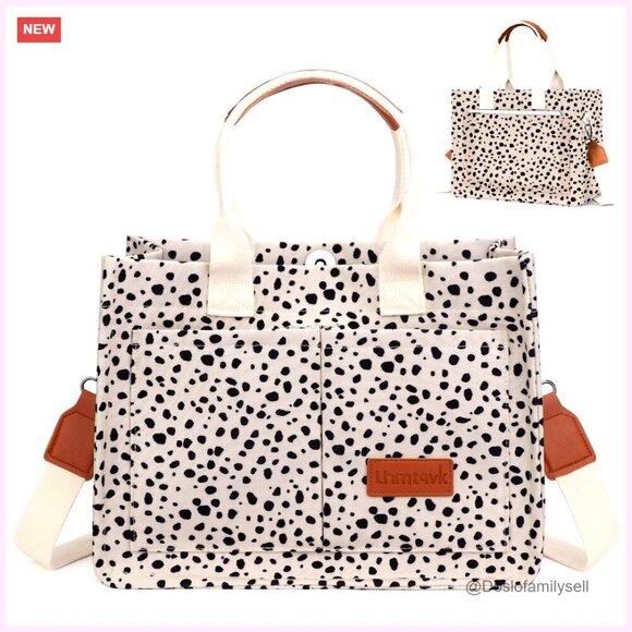 Handbags - Large Canvas Tote Bag with Multiple Pockets for Work and Travel